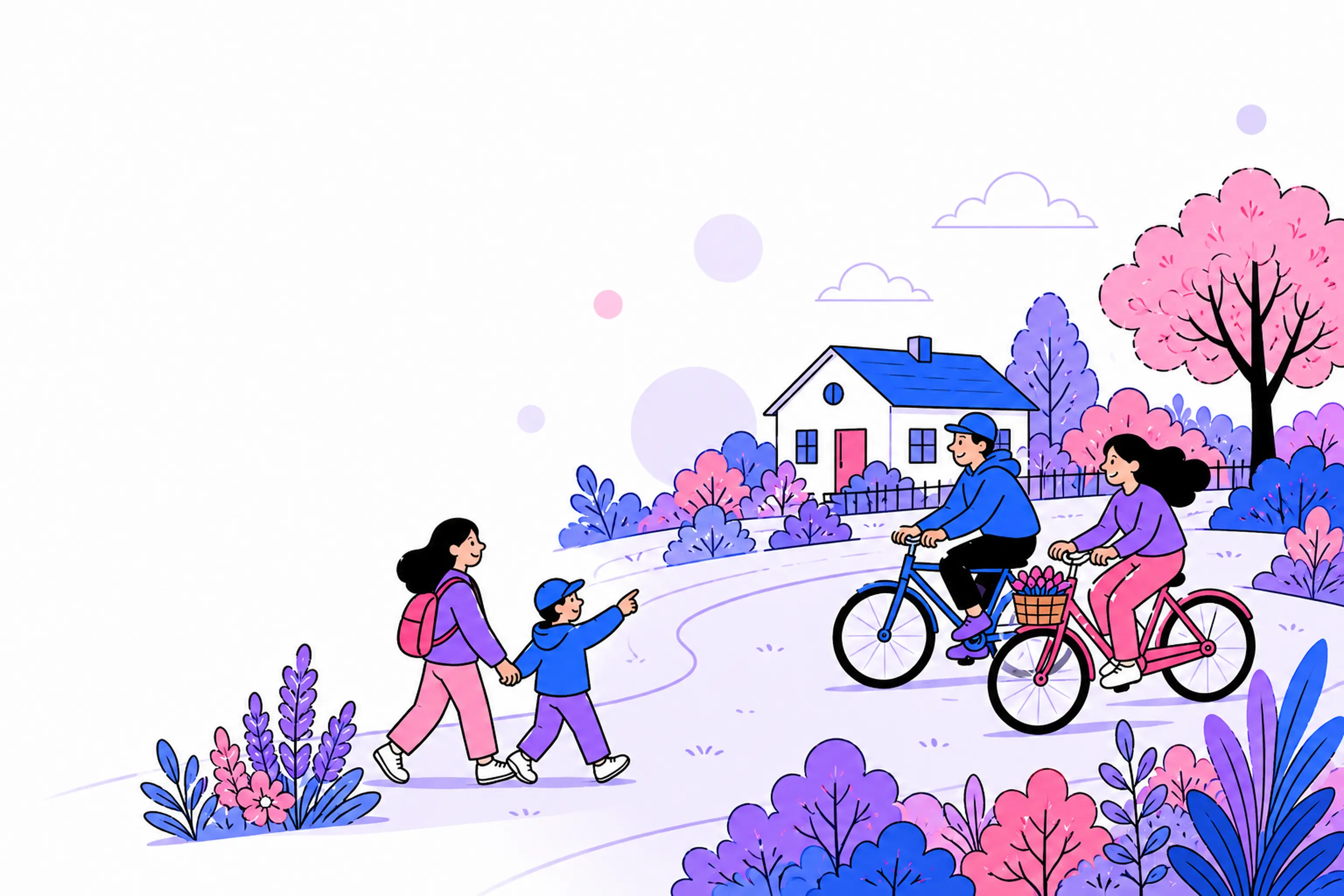 Ilustracja - rodzina sprawdza okolicę